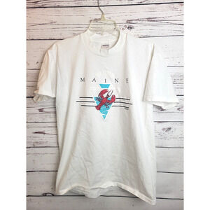 Vtg Stedman T-Shirt White Lobster Maine Bar Harbor Single Stitch Mens Size Large